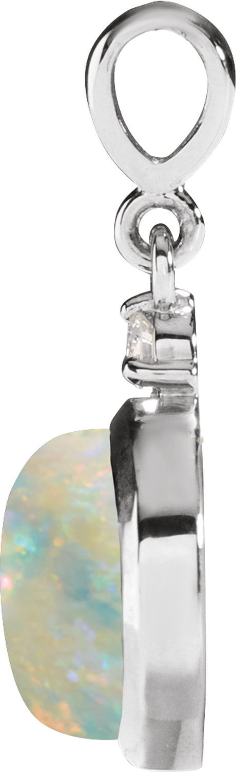14K White Gold 8 mm Natural White Opal & .03 CT Natural Diamond Pendant