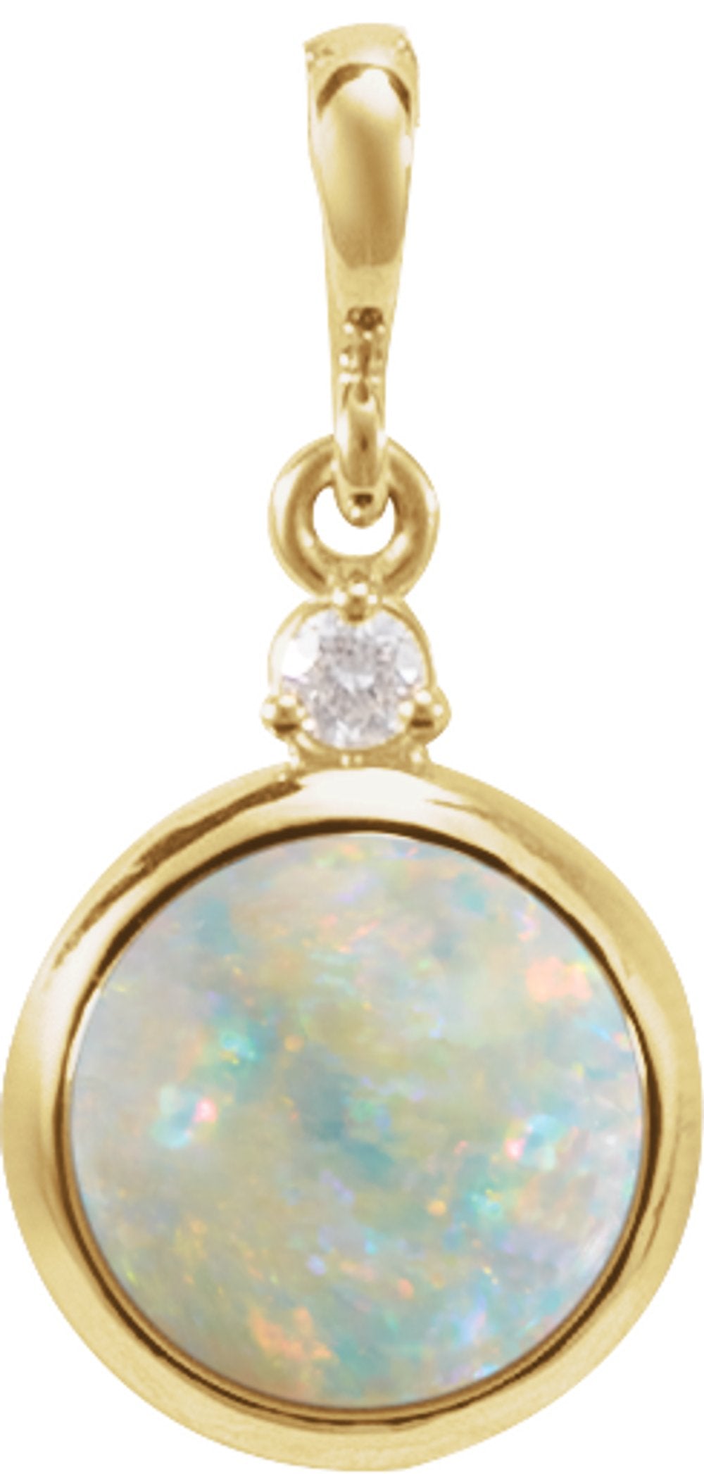 14K Yellow 8 mm Natural White Opal & .03 CT Natural Diamond Pendant