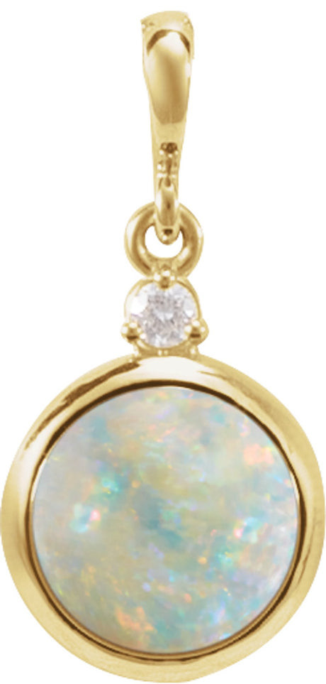 14K Yellow Gold 8 mm Natural White Opal & .03 CT Natural Diamond Pendant