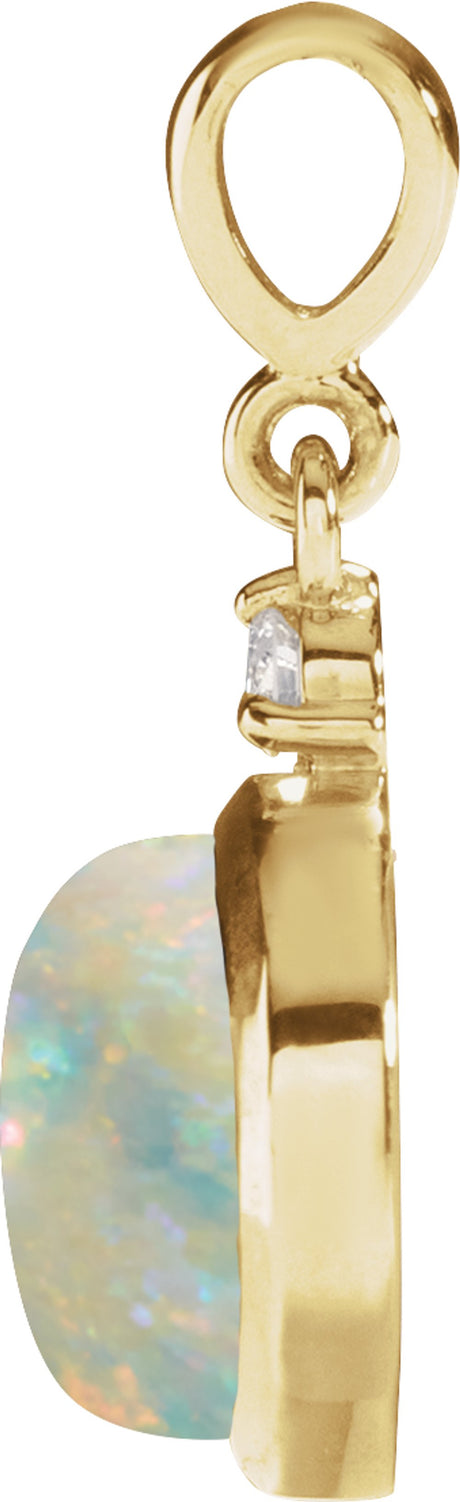 14K Yellow Gold 8 mm Natural White Opal & .03 CT Natural Diamond Pendant