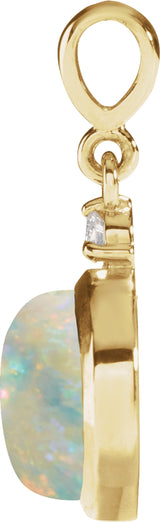 14K Yellow 8 mm Natural White Opal & .03 CT Natural Diamond Pendant