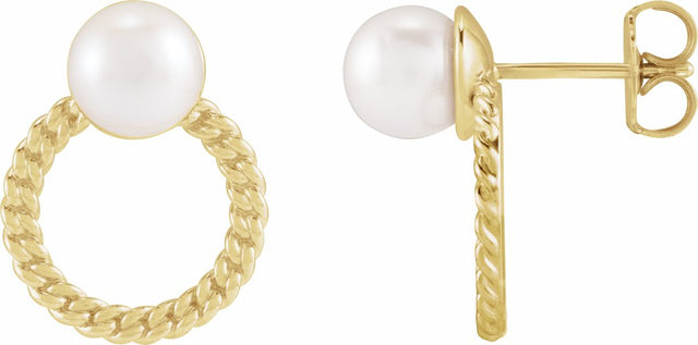14K Yellow Gold Cultured White Akoya Pearl & Curb Chain Earrings