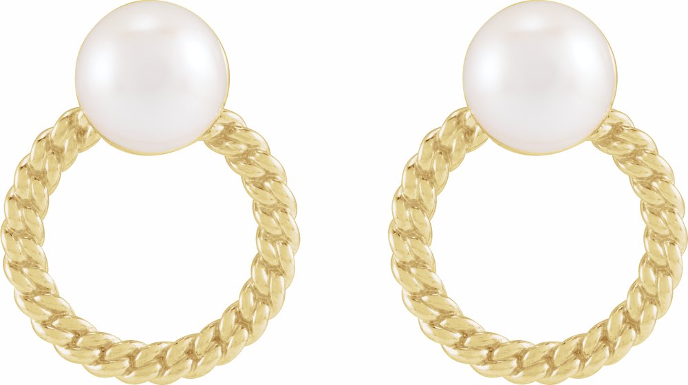 14K Yellow Cultured White Akoya Pearl & Curb Chain Earrings