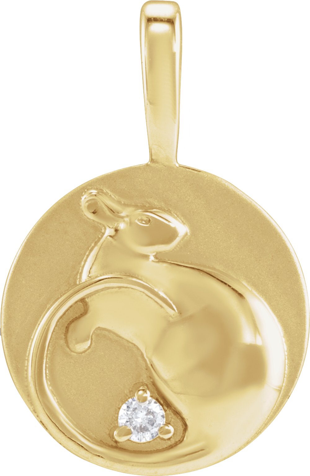 14K Yellow .015 CT Natural Diamond Chinese Zodiac Rat Pendant