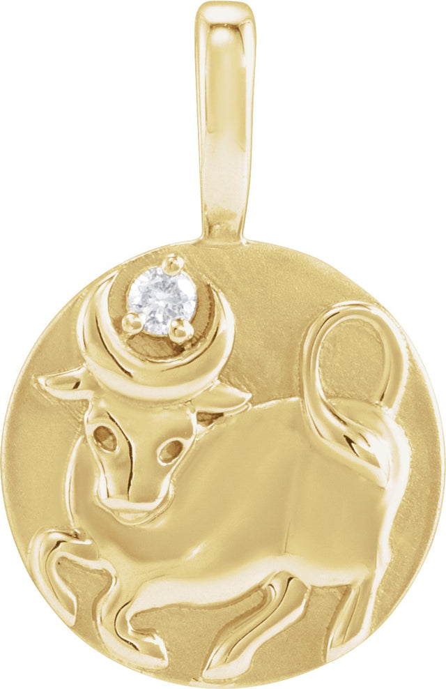 14K Yellow .015 CT Natural Diamond Chinese Zodiac Ox Pendant