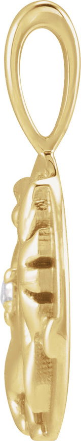 14K Yellow Gold .015 CT Natural Diamond Chinese Zodiac Tiger Pendant