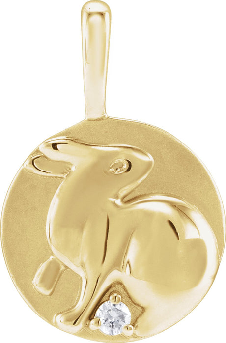 14K Yellow .015 CT Natural Diamond Chinese Zodiac Rabbit Pendant