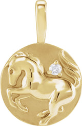 14K Yellow Gold .015 CT Natural Diamond Chinese Zodiac Horse Pendant