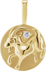 14K Yellow Gold .015 CT Natural Diamond Chinese Zodiac Goat Pendant