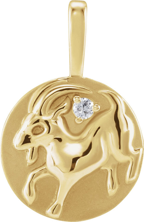14K Yellow Gold .015 CT Natural Diamond Chinese Zodiac Goat Pendant