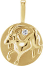 14K Yellow Gold .015 CT Natural Diamond Chinese Zodiac Goat Pendant
