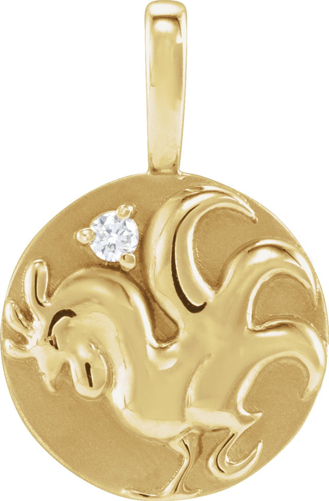 14K Yellow .015 CT Natural Diamond Chinese Zodiac Rooster Pendant