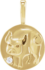 14K Yellow Gold .015 CT Natural Diamond Chinese Zodiac Pig Pendant