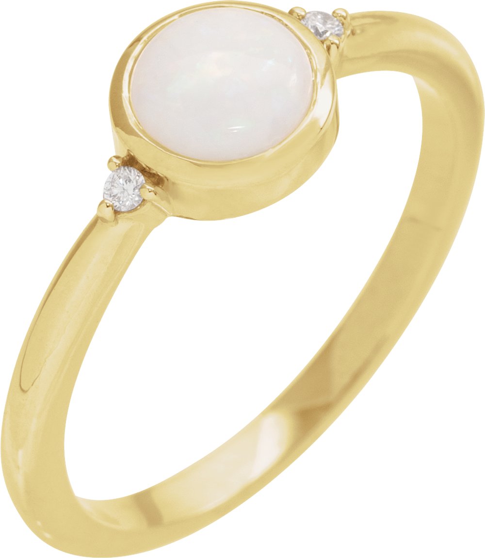 14K Yellow Gold Natural White Opal & .03 CTW Natural Diamond Ring