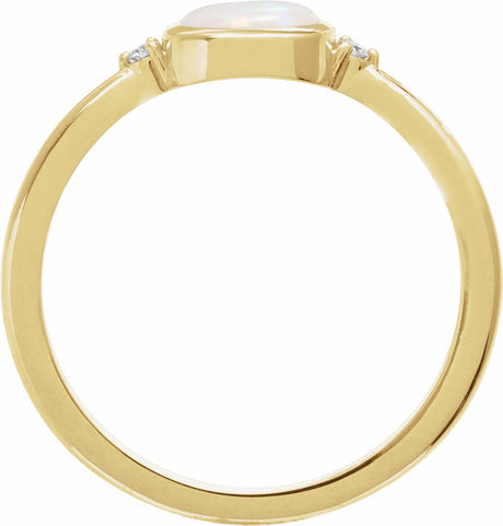 14K Yellow Gold Natural White Opal & .03 CTW Natural Diamond Ring