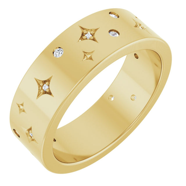 14K Yellow Gold 1/8 CTW Natural Diamond Star Band Size 7
