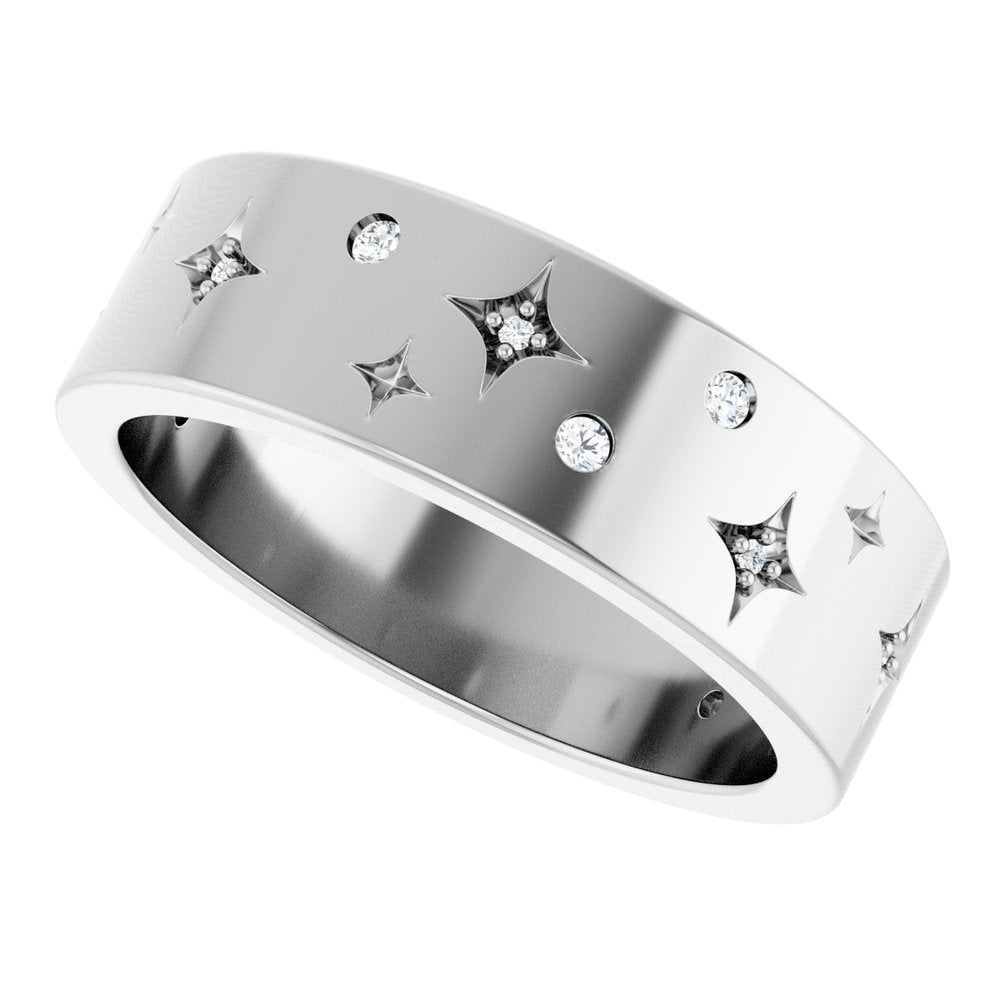 14K White Gold 1/8 CTW Natural Diamond Star Band Size 7