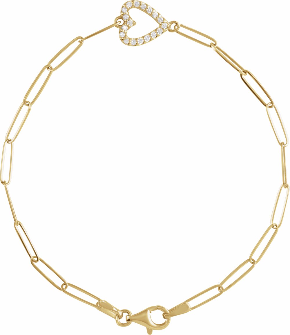 14K Yellow Gold 1/8 CTW Natural Diamond Heart 7" Bracelet