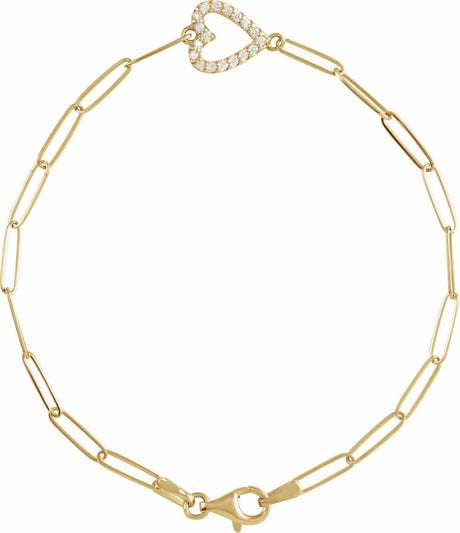 14K Yellow Gold 1/8 CTW Natural Diamond Heart 7" Bracelet