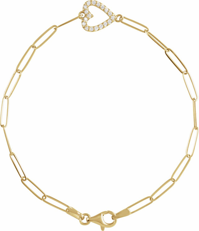 14K Yellow Gold 1/8 CTW Natural Diamond Heart 7" Bracelet