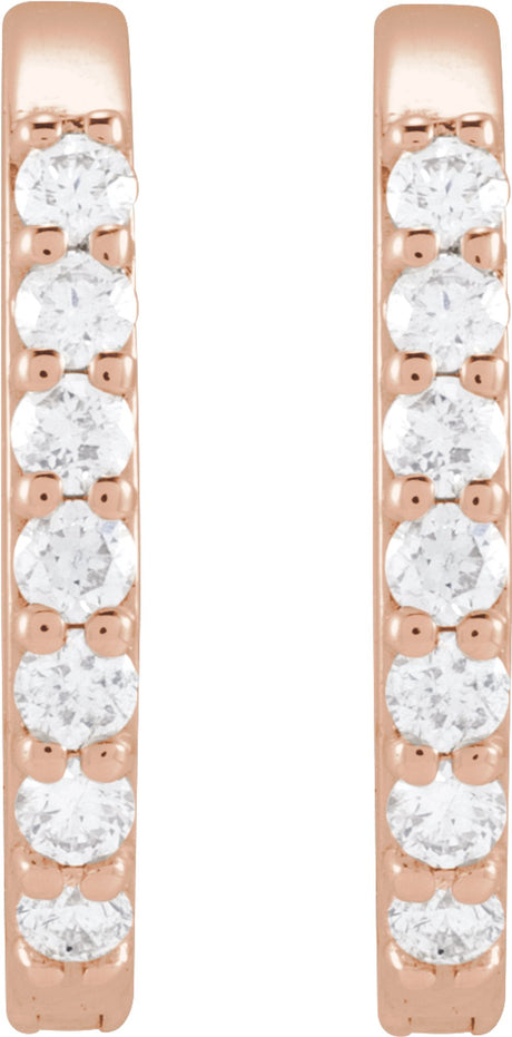 14K Rose Gold 1/6 CTW Natural Diamond 15 mm Hoop Earrings