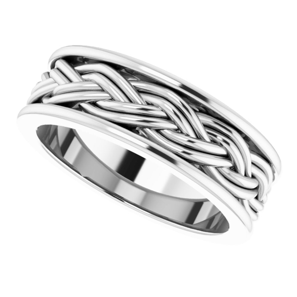 Platinum 4.45 mm Woven-Design Comfort-Fit Flat Band Size 7