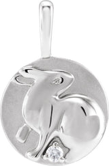 14K White .015 CT Natural Diamond Chinese Zodiac Rabbit Pendant