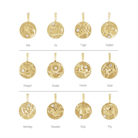 14K Yellow Gold .015 CT Natural Diamond Chinese Zodiac Dragon Pendant