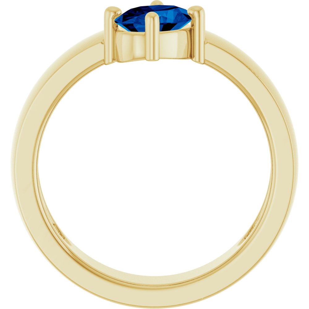 14K Yellow Gold Lab-Grown Blue Sapphire Asymmetric Solitaire Ring