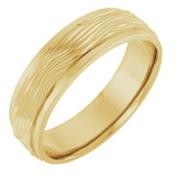18K Yellow Gold 6 mm Stepped-Edge Textured Comfort-Fit Flat Band Size 8.5