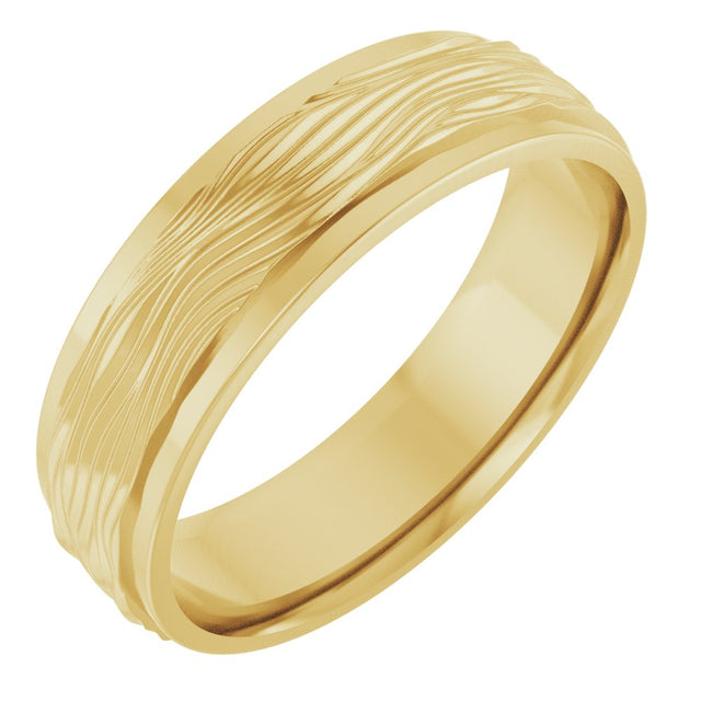 14K Yellow Gold 6 mm Stepped-Edge Textured Comfort-Fit Flat Band Size 6.5