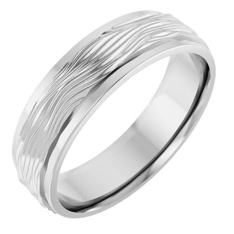 10K White Gold 6 mm Stepped-Edge Textured Comfort-Fit Flat Band Size 9.5