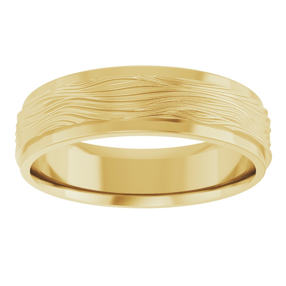 18K Yellow Gold 6 mm Stepped-Edge Textured Comfort-Fit Flat Band Size 8.5