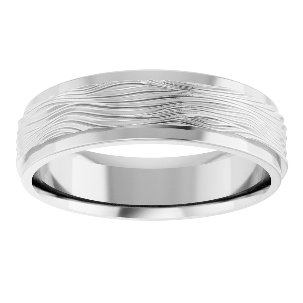 10K White Gold 6 mm Stepped-Edge Textured Comfort-Fit Flat Band Size 9.5