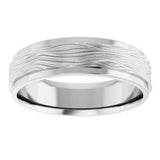 10K White Gold 6 mm Stepped-Edge Textured Comfort-Fit Flat Band Size 9.5