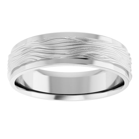 10K White Gold 6 mm Stepped-Edge Textured Comfort-Fit Flat Band Size 9.5