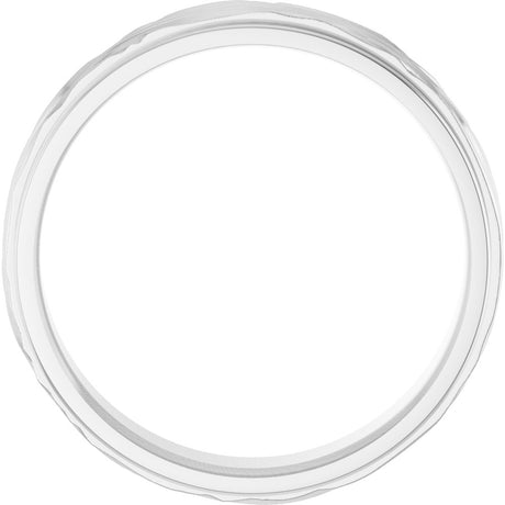 10K White 6 mm Stepped-Edge Textured Comfort-Fit Flat Band Size 9.5