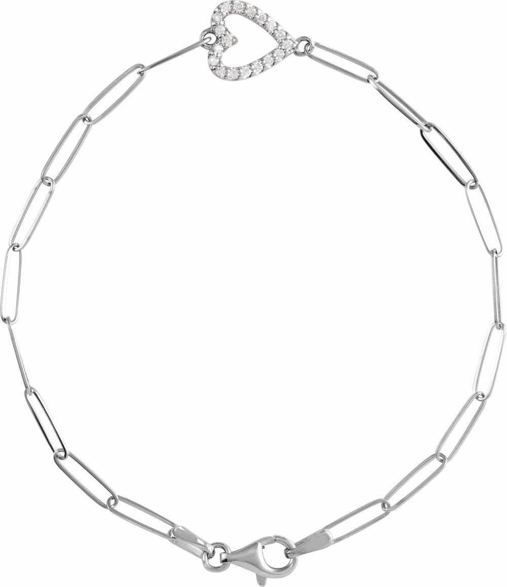 14K White 1/8 CTW Natural Diamond Heart 7" Bracelet