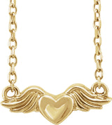14K Yellow Gold Heart with Angel Wings 18" Necklace