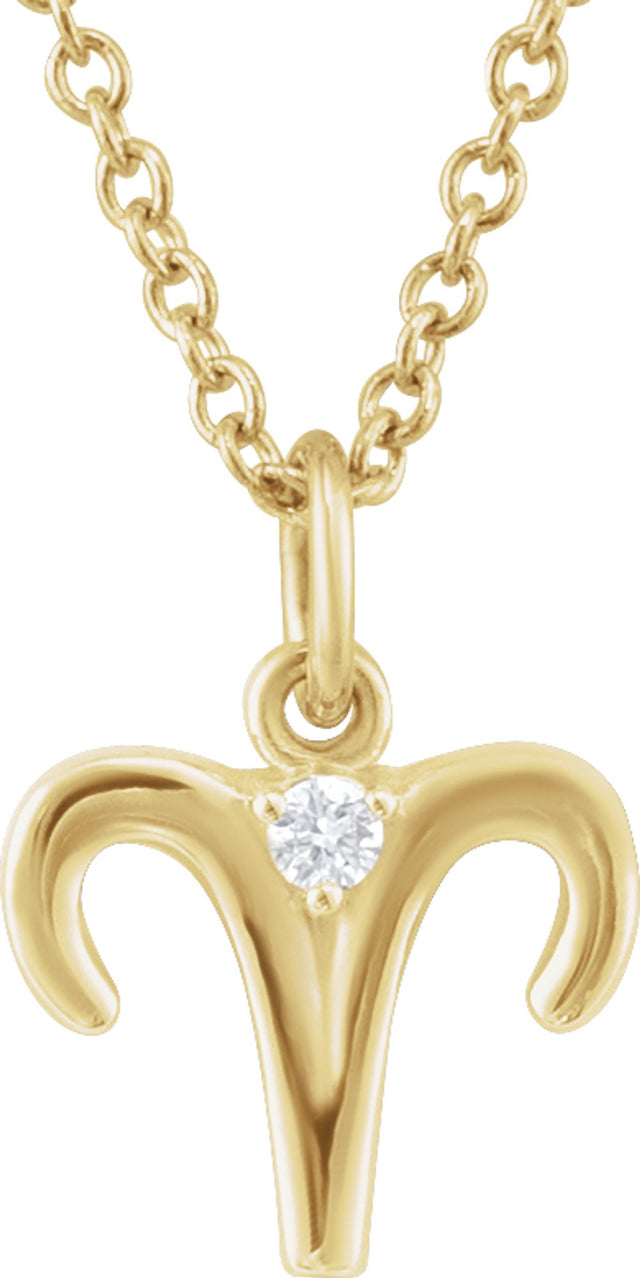 14K Yellow .015 CT Natural Diamond Aries Zodiac 16-18" Necklace