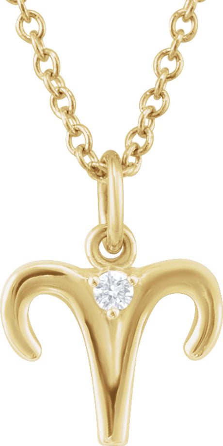 14K Yellow Gold .015 CT Natural Diamond Aries Zodiac 16-18" Necklace