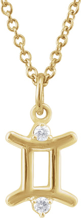 14K Yellow .03 CTW Natural Diamond Gemini Zodiac 16-18" Necklace
