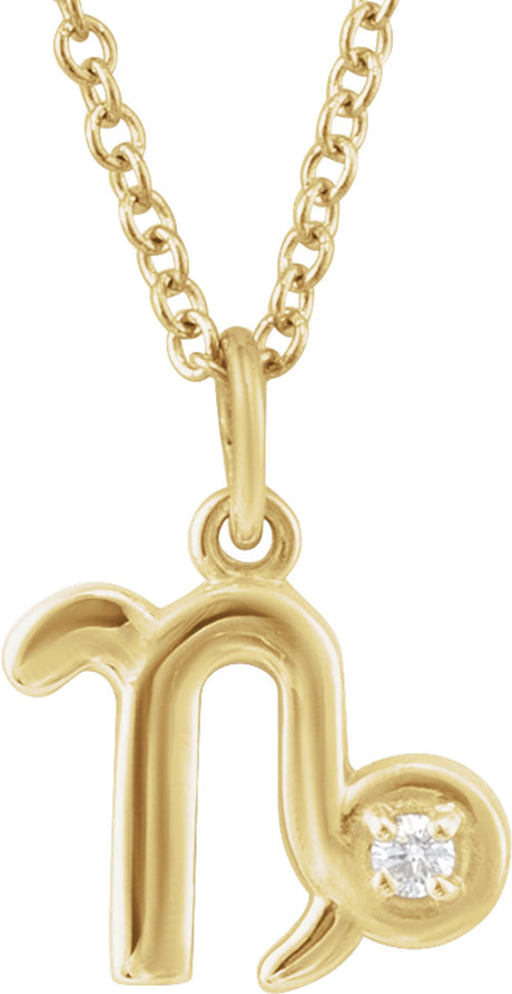 14K Yellow Gold .015 CT Natural Diamond Capricorn Zodiac 16-18" Necklace