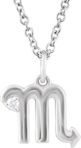 14K White .015 CT Natural Diamond Scorpio Zodiac 16-18" Necklace