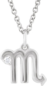 14K White Gold .015 CT Natural Diamond Scorpio Zodiac 16-18" Necklace