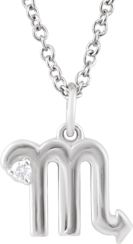 14K White Gold .015 CT Natural Diamond Scorpio Zodiac 16-18" Necklace