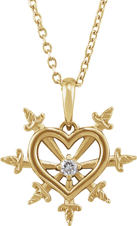 14K Yellow .03 CT Natural Diamond Heart & Daggers 16-18" Necklace