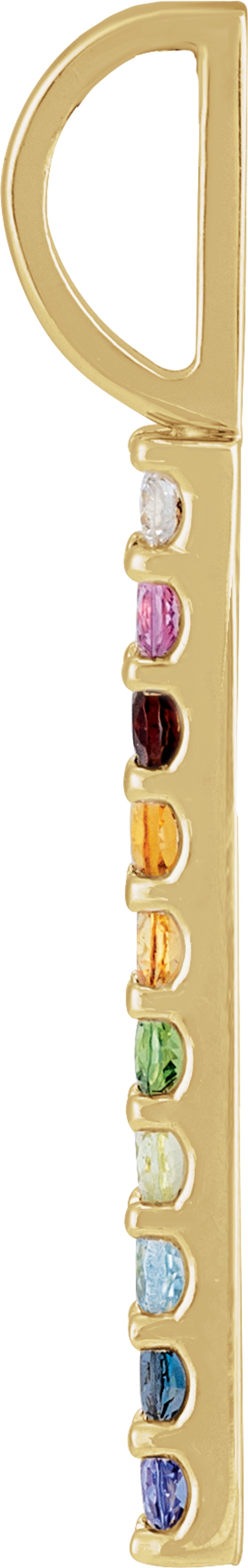 14K Yellow Natural Multi-Gemstone & .02 CT Natural Diamond Rainbow Bar Charm/Pendant