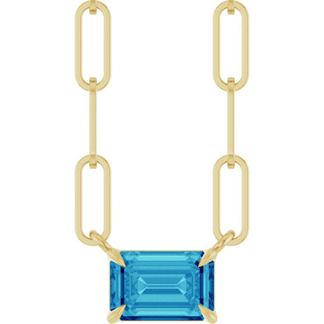 14K Yellow Gold 6x4 mm Natural Blue Zircon Solitaire 18" Necklace 