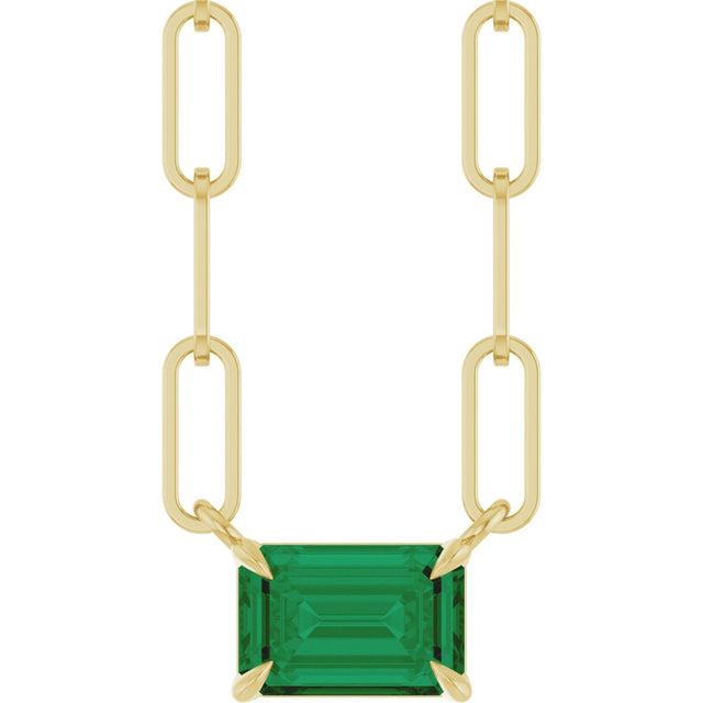 14K Yellow Gold 6x4 mm Lab-Grown Emerald Solitaire 18" Necklace 